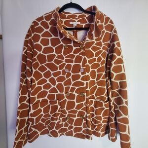 Isaac Mizrahi Size L Giraffe print double gold button 100% Cotton jacket